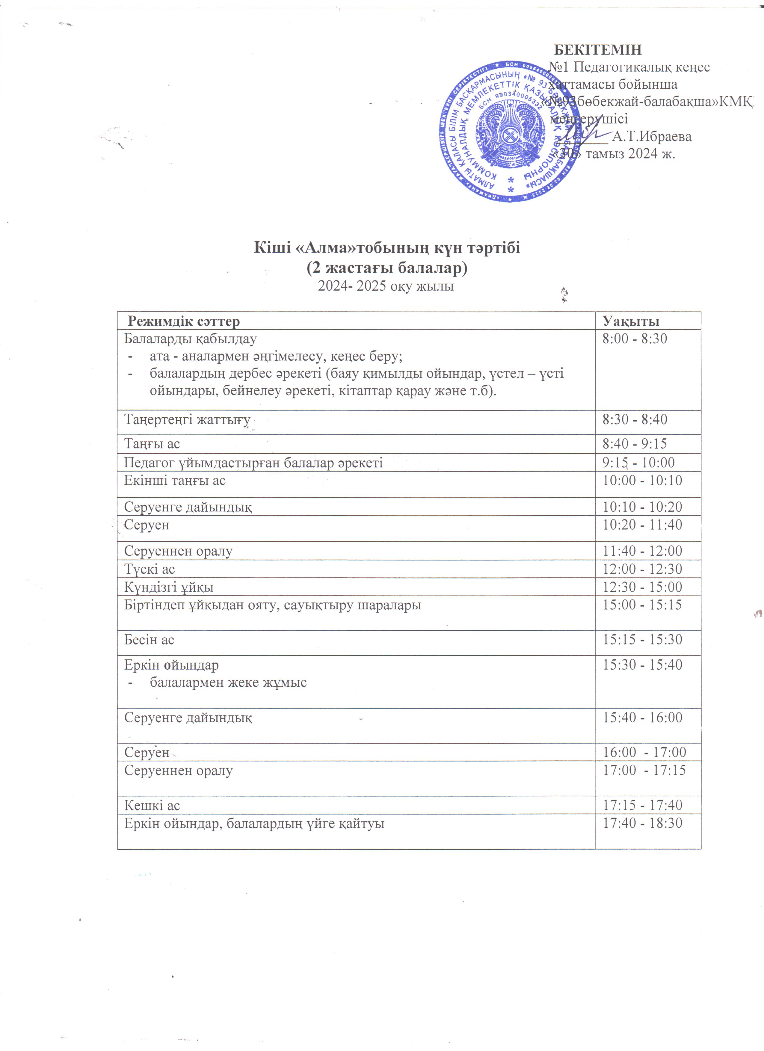 Күн тәртібі 2024-2025 оқу жылында